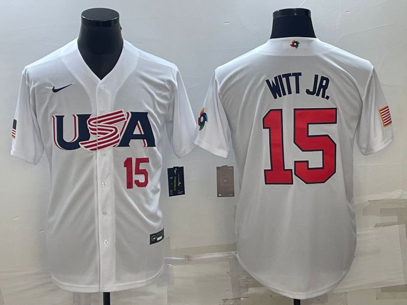 Men 2023 World Cub USA #15 Witt jr White Nike MLB Jersey7